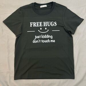 SHEIN “Free Hugs” Black Tee with Playful Print